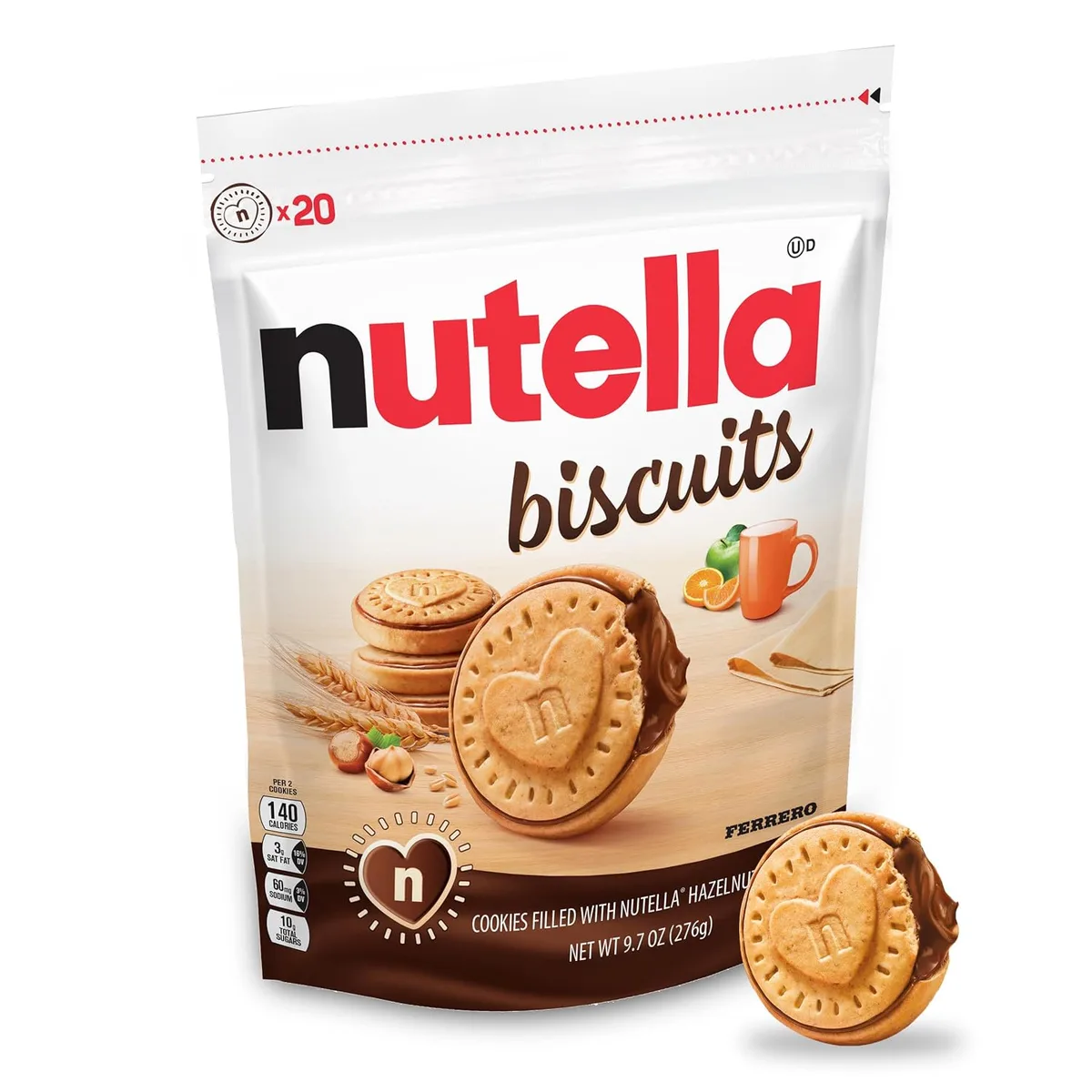 Biscoitos Nutella, Pacote de Lanche Doce com Creme de Avelã, 275g